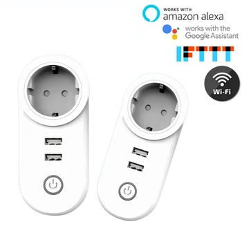 10A WiFi Smart Lizdas Dvigubas USB Prievado, Elektros Lizdai Dirbti Su Alexa 