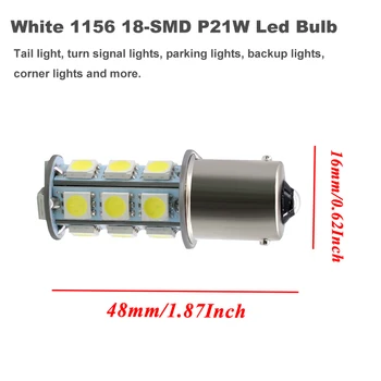10vnt 1156 BA15S 18SMD 5050 LED Lemputė Lempos P21W Posūkio Signalo Žibintai Atbulinės Automobilių Šaltinio, Stovėjimo Žibintas DRL Lemputės Balta 12V