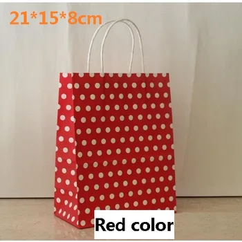 10VNT/daug raudonos spalvos su balta Polka Dot kraft popieriaus dovanų krepšys su rankenomis dovanų maišeliai vestuvės 