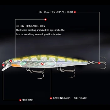 11cm 12.9 g 3D Dirbtinis Žvejybos Tikroviška Suvilioti Minnow nepastovi žmogus Plaukti Žuvų Masalas Naujas, Prašmatnus