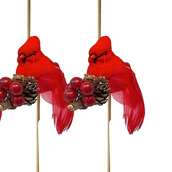 12 Pak Paukščių prie Medinių Stiebų/ Raudona Cardinals Paukščių Dekoro Kalėdų 