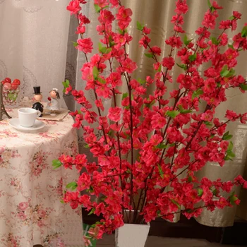 128cm Dirbtinė Vyšnių Pavasario Slyvų Persikų Žiedų Šaka Šilko Gėlių Namuose Vestuvių Dekoratyviniai Plastiko Persikų, Gėlių Puokštė