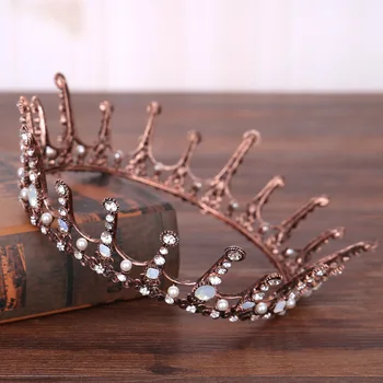 17 Derliaus Plaukų Aksesuarai Didelis Baroko Karalius Ir Karalienė Prom Rožančiai Vyrų Vainikėliai Visiškai Apvalus Ratas Vestuvių Nuotakos Crystal Crown Tiara