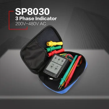 1PC SP8030 3 Etapas Sukimosi Testeris, Skaitmeninis Fazės Indikatorius Detektorius LED garsinis signalas Fazių Seka Skaitiklio Įtampos Testeris 200V-480V AC
