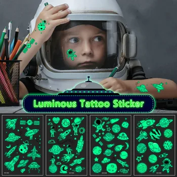 1pc Šviesos Tatuiruotė Lipdukai Vaikams Kosmoso Animacinių filmų Laikinas Vaikas Švyti Pasta ant Veido, Rankos, Kojos Kūno Menas netikrą Tatuiruotės Lipdukai