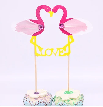 1pcs Flamingo Cupcake Rėžtuvės Aukso LOVE YOU&ME Cupcake Susitvarko Romanti Vestuvių, Gimtadienio, Kūdikio ShowerParty Apdaila