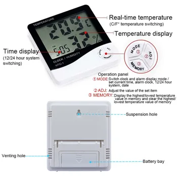 1pcs LCD Elektroninis Skaitmeninis Termometras su Drėgmėmačiu Lauko, Patalpų C / F Termometras su Drėgmėmačiu Žadintuvas -1 -2/