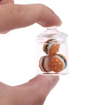 1Set 1/12 Miniatiūriniai Lėlių skaidraus Stiklo Butelių Laikymo Jar Virtuvės Lėlės Priedai Mini Hamburger Žaislai