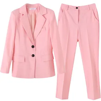 2 gabalas rinkinių, moteriški drabužiai patenka drabužiai moterims rožinis kostiumas moterų savęs auginimo temperamentas office lady OLIS kostiumas