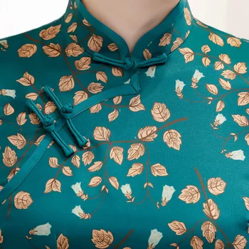 2019 metų Pavasarį Kinijos Moteriški Marškinėliai Poliesterio, Viskozė Viršūnes Mandarinų Apykaklės Palaidinė Lady Drabužių cheongsam Trumpą Suknelę Gėlės S-XXXL
