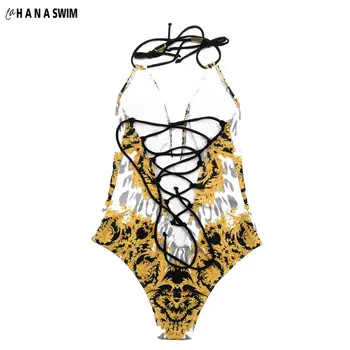 2019 Moterų Tvarstis Vienas Gabalas Monokini Bodysuit Dames Spausdinti Seksualus Backless vientisas maudymosi kostiumėlis Paplūdimio Plaukti Kostiumas Banadores Mujer