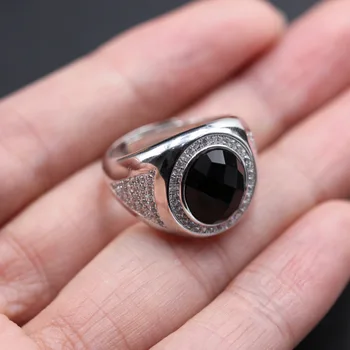 2019 Naujas S925 sidabro žiedas žmogui mados natūralaus juodo akmens inkrustacijos sidabro žiedas male micro-inkrustacijos cirkonis vyrų sidabro žiedas