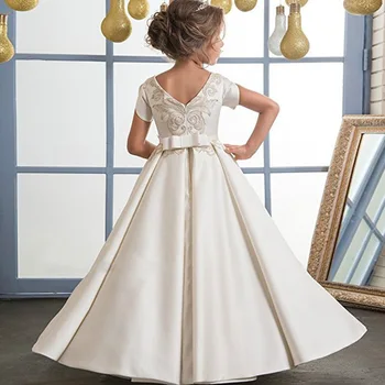 2019 naujų Europos ir Amerikos mergaičių dress satino nėriniais vaikų mados elegantiškas veiklos ilga suknelė nauja mergina princesė fortepijonas cl