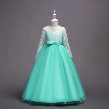 2019 Naujų Vaikų Princesė Suknelė už Šalis Vestuvių Merginos už Prieinamą kainą Nėriniai Siuvinėjimo Vien ilgomis Rankovėmis Keltas Suknelės Jauniai