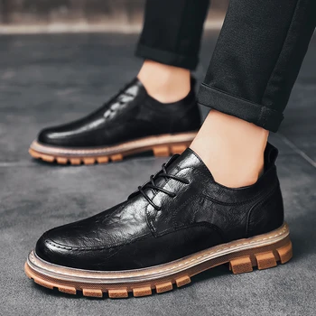 2019 stiliaus mados vyriški batai atsitiktinis natūralios odos vyriška klasikinė juoda juoda nėrinių retro batų žmogus gražus platforma bateliai vyrams