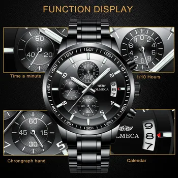 2019 Žiūrėti Vyrų Mados Sporto Kvarcinis Laikrodis Full Steel black Mens Watches Prekės Prabangių Verslo Vandeniui Žiūrėti Relogio Masculino