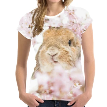 2020 Individualų Moterys T-shirt Cute Bunny Moterų trumpomis Rankovėmis O-Kaklo Marškinėlius Mados Triušis Ponios Tee Viršūnes Šunytis Dropshipping