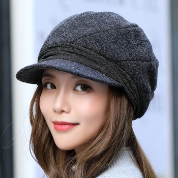 2020 Karšto Aštuoniakampis Skrybėlės Moterims Vientisos Spalvos Retro Aštuoniakampis Kepurės Minkštas Newsboy Kepurės Snapeliu Bžūp Moteriškos Žieminės Kepurės