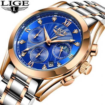 2020 LIGE Vyrai Laikrodžiai Top Brand Prabanga Aukso Laikrodis Visų Plieno, atsparus Vandeniui Kvarco Žiūrėti Vyrų Mados Verslo, Sporto Chronograph