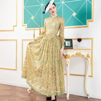 2020 m. Rudenį Nėrinių Ilga Suknelė Moterims ilgomis Rankovėmis Suknelė Kulkšnies Ilgis Anglija Stiliaus Plius Dydis Suknelė DZ1247