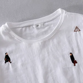 2020 metų Vasaros Berniukų Medvilnės, kanapių sujungimas T-shirt mažų šviežių meno gražus berniukas trumpomis rankovėmis T-shirt lino siuvinėjimo atsitiktinis viršų