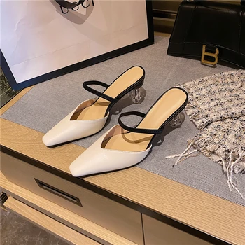 2020 metų vasaros naują crystal kulno šlepetės moterų Baotou Muller odos sandalai ir šlepetės specialios formos aukštakulnį šlepetės Z907