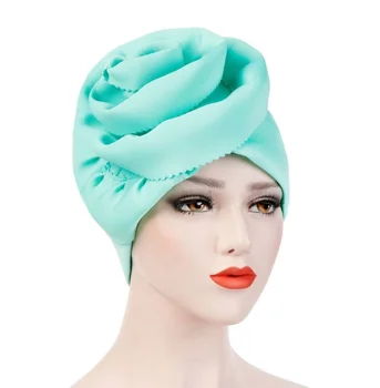 2020 muculmano feminino solido grande flor turbante chapeus elegante 