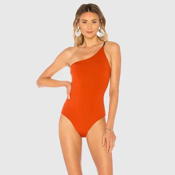 2020 Naujausias Mados Moterų Bikini ponios vientisas kietas spalvų, vienas-pečių maudymosi kostiumėlį, Push-Up Pad maudymosi Kostiumėliai Paplūdimio maudymosi kostiumėlį