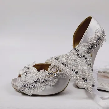 2020 Naują Atvykimo Balta Peep Toe bateliai Moterims Čiurnos Dirželis Nuotakos Vestuvių batai moteriška Atidaryti Tne šalis Suknelė batai Aukšti kulniukai Siurbliai