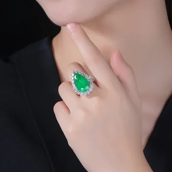 2020 Vandens Lašas Imituojamas Smaragdas cz Žiedas 925 sterlingas sidabro Dalyvavimas Vestuvių juostoje Žiedai, Moterų Nuotakos Šalis Papuošalai