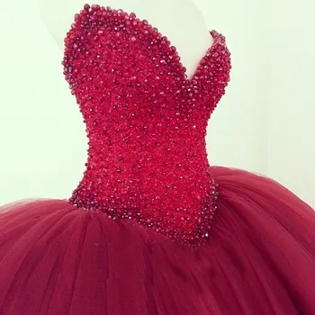 2020 Vestidos de novia Crystal Red Vestuvių Suknelės, Brangioji Zawalcowany Tiulio Reljefiniai Kamuolys Suknelė Vestuvių Suknelės, Nuotakų Suknelės