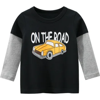 2021 M. Pavasarį, Rudenį 2-9 Metų Vaikams Dryžuotas Medvilnės Kratinys Animacinių Filmų Automobilis, Autobusas, Sunkvežimis Baby Vaikų Berniukų Long Sleeve T Shirts