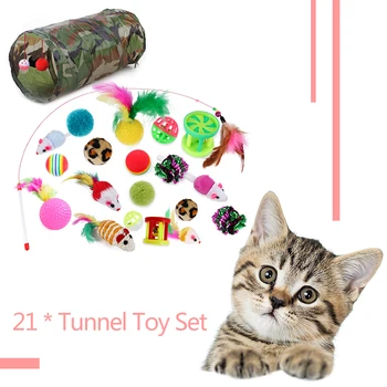 21pcs Funny Cat Tunelio Žaislų Rinkinys Kačių Kibinimas Pet Interaktyvus Sizalio Kamuolys Katė Pliušinis Žaisti, Kramtyti Žaislas Dantų Šlifavimo Žaislai