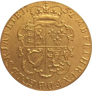 24 - K auksu 1752 Jungtinė Karalystė 1 Gvinėja - George II monetų kopijos