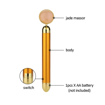 24k Aukso Energijos Grožio Baras Rose Kvarco Veido Jade Roller Elektros Vibracija Massager Dėl Dvigubo Smakro Sumažinti Veido Kėlimo