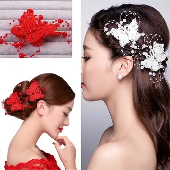 2vnt Moterų Mados Plaukų Segtukas, Plaukų Pin Raudona Balta Drugelis Galvos Dėvėti Hairwear Plaukų Pin Įrašą Vestuvių Plaukų Accessories