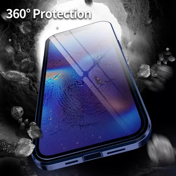 360 Magnetinės Metalo dvipusis Stiklo Atveju iPhone 12 11 Pro Mini XS XR Max Apima, 