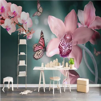 3D Drugelis Orchidėja Gėlė Sienos Freskos Tapetai Kambarį Atspausdinta Nuotrauka Freskomis Sienų Tapybos Susisiekti Popieriaus, Sienos Popieriaus Rulonų