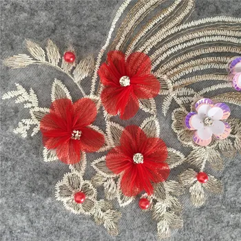 3D gėlių Siuvinėjimas, Aplikacijos, Nėrinių Audinys Venise Blizgančiais Siuvimo PASIDARYK pats Apdailos ABS pearl Nėrinių Apykaklės Iškirpte dėl Suknelės, Priedai