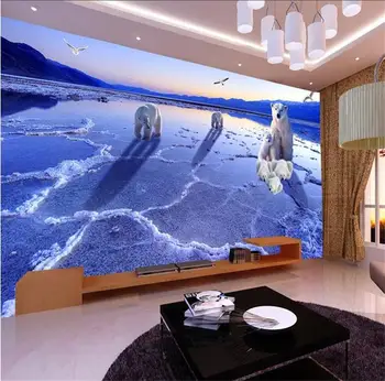 3d kambario tapetai užsakymą freskos neaustinių nuotrauką poliariniai lokiai dėl ledynų tapybos photo 3d sienų freskomis tapetai