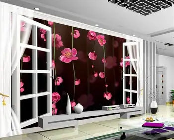 3d kambarys foto tapetai užsakymą freskos neaustinių siena lipdukas Langas gėlių TV foną, tapyba, 3d sienų freskomis tapetai