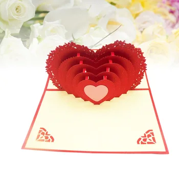 3D Meilė Širdies Atvirukai Valentino Mėgėjams Poros Valentino Dienos Dovana (Raudona)