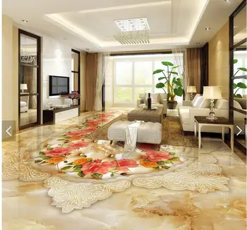 3D sienų freskomis tapetai, grindys marmuro gėlių Pasirinktinius Nuotraukų lipnios 3D grindis, PVC grindų vandeniui