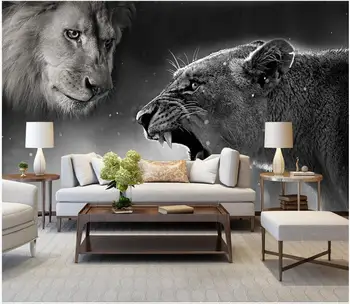 3d tapetai pasirinktinius nuotraukų Juoda ir balta meno liūtas kambarį fone namų dekoro 3d sienų freskomis tapetai, sienų ir 3 d