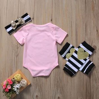 3pcs/set Vasaros Kūdikių, Mergaičių drabužiai medvilnės baby pink bodysuits + Kojų Šilčiau + Lankelis Komplektus 0-18M Naujagimiui drabužių rinkiniai