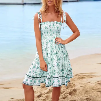 4# JAYCOSIN Mados Nauja Suknelė Moterų Berankovis Vamzdis Viršuje, Rišti Virvutę Gėlių Spausdinti Mini Ponios Suknelė Summer Beach Party Sundress