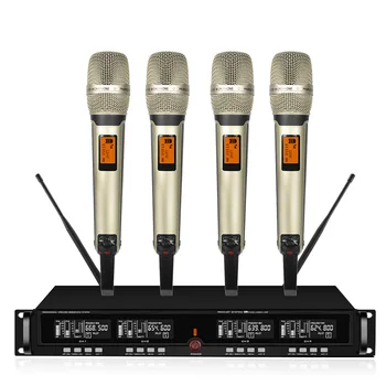 4-kanalų bevielio mikrofono sistema UHF karaoke sistema bevielis 4 handheld microphone etapas baļnyćiai šalis