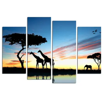 4 vnt / set Drobė Spausdinti Tapybos Miško Saulėlydžio Saulės Rudenį žirafa Sienos Menas Namų Puošybai Kambarį