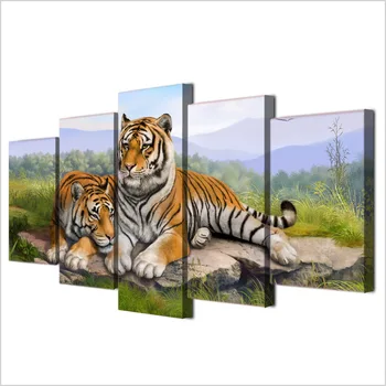 5 gabalo drobės meno tigras meno gyvūnų plakatas sienos nuotraukas gyvenimo kambario sienos meno tapybos drobės nemokamas pristatymas iki-1488A