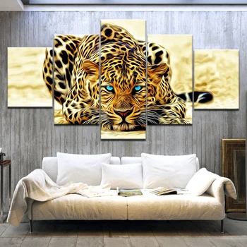 5 skydelis Drobė Meno Gyvūnų Sienos Nuotraukas Kambarį HD Šliaužti, Leopardas spausdinimui Didelis Modernus Cuadros Decoracion Sienos Plakatas